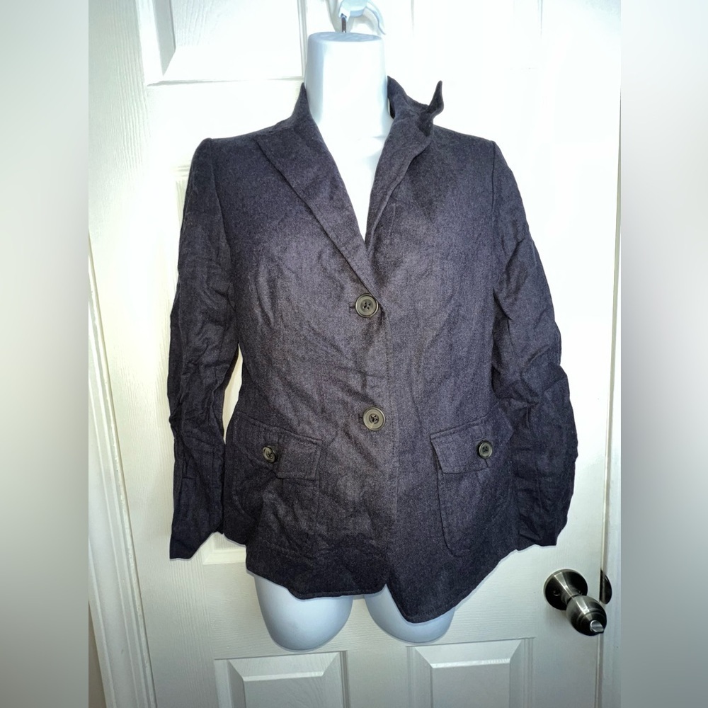 Lands’ End Petites 4 Navy Blue Wool Blazer Jacket Classic 4P Lined - Picture 4 of 16